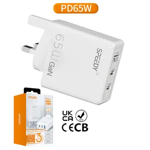 2022 New Type c UK Plug Smart Mobile Phone Chargers GaN PD 65w Super Fast Charger for Android Phone