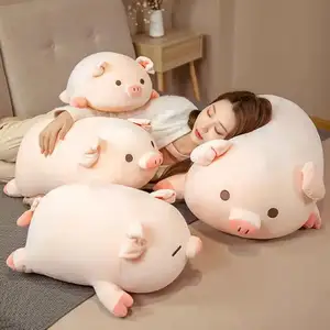 Karikatür sevimli domuz bebek yastık yumuşak sevimli domuz peluş oyuncak uyku yastığı bebek kız doğum günü sevgililer günü hediyesi büyük bez bebek