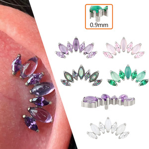 Piercing de Titanio ASTM F136 para <span class=keywords><strong>Oreja</strong></span> con 7 Piedras Naturales y Zirconia, Pendientes para <span class=keywords><strong>Tragus</strong></span>, Labio, Hélix, Lengua, Joyería Piercing - Product Image 1