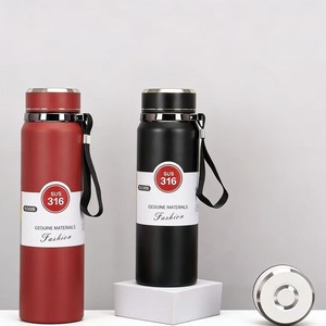 316 Stainless Steel Thermos <b>Flask</b> Large Capacity Vacuum Insulated Travel Water <b>Bottle</b> With Carrying Strap Portable Outdoor Use - Product Image 2
