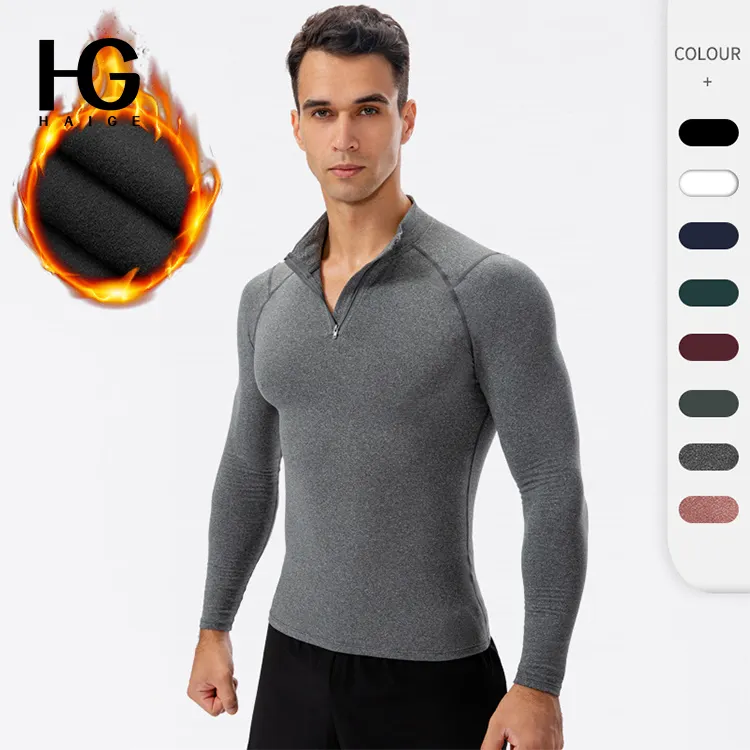 Training Jogging Wear Men Tight Clothes Compression Shirts Men Sweatshirts With Zipper Fleece Lined Winter Running T-shirt