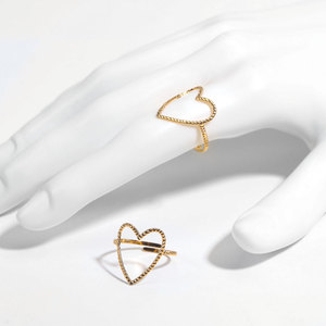 Anillo de corazón grande hueco con textura de grano de cráter <span class=keywords><strong>desigual</strong></span> ajustable abierto de acero inoxidable dulce para regalo de mujer Día de San Valentín - Product Image 3