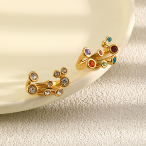 Stainless Steel Open Cuff <b>Ring</b> 18K Gold Plated Multi Color Zircon <b>Statement</b> Trendy Finger <b>Ring</b> For Women DailyParty Jewelry Gift - Product Image 5
