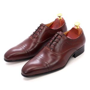 Red Oxfords Italy Style Handmade Formal Suit <b>Pointed</b> <b>Toe</b> Lace up Dress Shoes for Men - Product Image 4