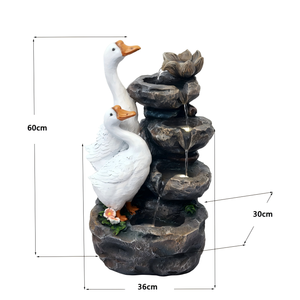 Fuente de Agua Rústica con Gansos y Rocas Apiladas, con Loto de Resina, para Interiores y Exteriores, con Luces LED - Product Image 5