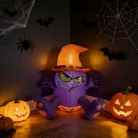 Décoration de jardin effrayante pour Halloween, chat sorcière gonflable multicolore avec chapeau orange et imprimé chauve-souris, lumières LED, 6-8 pieds, pour extérieur