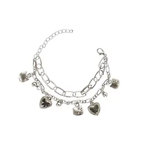 Kawaii Sanrio Hello Kitty Cute Heart Shape Double Layer Bracelet Women Best Friend Fashion Jewelry Bracelets Accessories
