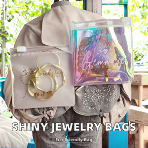 Sacs à bijoux en plastique, pochettes pour bracelets, emballage personnalisé en mylar holographique laser, joli PVC brillant, fermeture éclair, impression sérigraphique, montres, bagues - Product Image 2