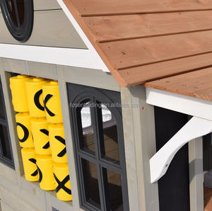 Maisonnette de jeu extérieure en bois pour enfants, avec comptoir de service, mur et porte à empreintes de pattes, pour jardin - Product Image 3