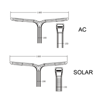 Lampe solaire LED pour rue et jardin, 30WX2, batterie 3.2V 60AH, lumière élégante et moderne, 6000K, PC aluminium, IP65, 1460X190MM