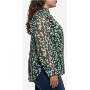 Chemise à imprimé floral pour femmes avec manches bouffantes, col mandarin, style bohème, manches longues, coupe ample, printemps-été - Product Image 2