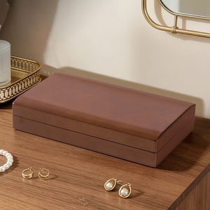 Wood Jewelry Box With Lids Rectangle Solid Color Hard Material For <b>Rings</b> Earrings Necklaces <b>Storage</b> Organization - Product Image 2