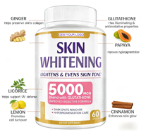 Capsules blanchissantes OEM pour la peau avec gingembre et glutathion 5000mcg/2000mg – Complément de beauté pour éclaircir la peau