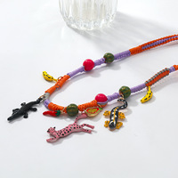 Europese Amerikaanse multicolor gevlochten touwketting met krokodillen- en luipaardprint, fruit-, banaan- en chilimotief voor dames