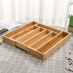 Organisateur de couverts en bambou rectangulaire 1L, boîte de rangement de bureau écologique sans couvercle, type sur pied - Product Image 1
