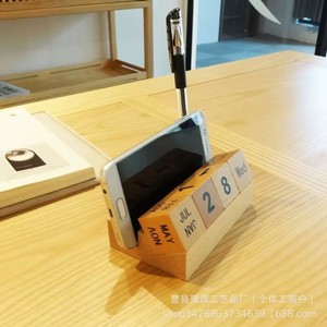 Wooden Desktop <b>Calendar</b> With Pen Holder And Note Card Slot For Office Or Home Use Customizable Engraving Available - Product Image 3