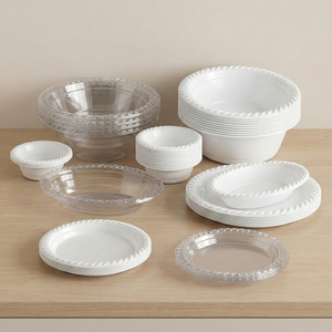 Livraison gratuite Assiettes rondes jetables en <span class=keywords><strong>plastique</strong></span> transparent écologiques de 5 pouces/7 pouces pour le camping et les fêtes - Product Image 2