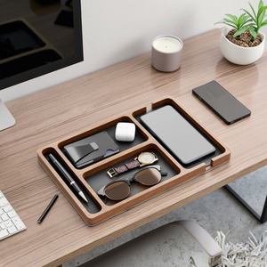 Organisateur de <span class=keywords><strong>bureau</strong></span> en bois laqué minimaliste à 4 grilles <span class=keywords><strong>plateau</strong></span> de rangement unique pour lunettes de soleil montre stylo téléphone portable écouteurs articles divers - Product Image 5