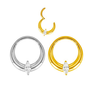 GZN ASTM F136 Titane <span class=keywords><strong>Large</strong></span> <span class=keywords><strong>Anneau</strong></span> à Segment Ovale Avec Marquise CZ Center Piercing Body Jewelry Titanium Earring Nose Ring Jewelry - Product Image 1