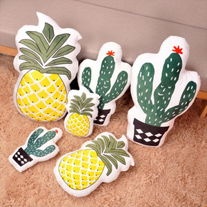 Pineapple And Cactus Throw <b>Pillows</b> Plush Decorative Cushions For <b>Sofa</b> Living Room Office Car Seat Plant Pattern 100% Polyester - Product Image 1