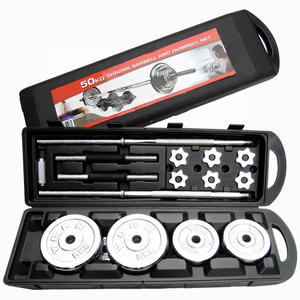 Ensemble haltères et barre réglable 2 en 1 en fonte noire portable de 50 kg pour musculation avec étui - Product Image 1