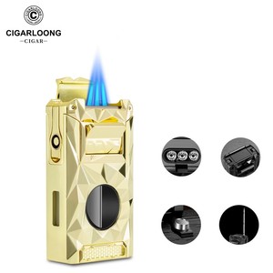 CIGARLOONG Diamante Aparência Metal Tocha Inflável Windproof 5-in-1 V Cut Punch Multi-função Charuto Isqueiro com Caixa de Presente - Product Image 1