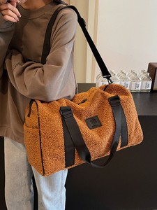 Trendy All-black Fluffy Handbag Thick Wear-resistant Webbing Metal Buckle Spacious Main Pocket Student Shoulder Large <b>Bag</b> - Product Image 6