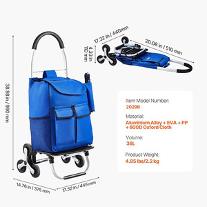 Carrito de compras plegable a prueba de agua de 36l con 6 ruedas para subir escaleras, carro de supermercado, lavandería, estructura de plataforma de carro de mano - Product Image 3