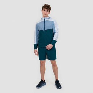 Conjunto Deportivo Cortavientos Color Block para Hombre, Chaqueta Ligera con Capucha y Pantalones Cortos, Ropa Deportiva para Exteriores, Logotipo Personalizado - Product Image 1
