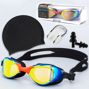 Lot de 4 pièces : Bonnet de bain et lunettes de natation HD étanches, avec bouchons d'oreilles et pince-nez – Ensemble de natation personnalisé pour adulte - Product Image 1