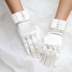 2024 Offre Spéciale court Satin gants <span class=keywords><strong>mariage</strong></span> mariée plein doigt gants mitaines de mariée nœud ruban perle fête de <span class=keywords><strong>mariage</strong></span> gants courts - Product Image 4
