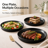 Assiette Ronde en Mélamine Noire Écologique de 25 cm, Incassable, Qualité Alimentaire, Sans BPA, Vente en Gros pour Restaurants, Hôtels, Cafétérias