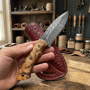 Couteau de chasse artisanal en acier Damas de qualité industrielle, manche en bois, pointe clip, couteau de camping OEM, garantie 3 ans, lame de 0,45 mm - Product Image 3