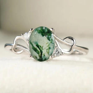 Anillo de Jade en Forma de Corazón A260, Plata 925, Corte Ovalado, Engaste de Garras, Anillos de Compromiso con Piedras Preciosas para Mujer - Product Image 1