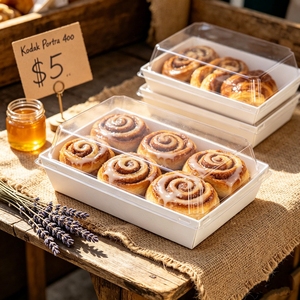 Conteneur alimentaire jetable en papier kraft en gros avec couvercle transparent en PET pour gâteaux, sandwichs, pâtisseries, croissants, boîte <span class=keywords><strong>à</strong></span> <span class=keywords><strong>emporter</strong></span> pour boulangerie - Product Image 1