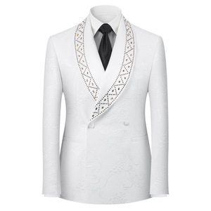 MS042 Costume de cérémonie trois pièces pour homme de haute qualité avec col diamanté estampé à chaud, idéal pour mariages et garçons d'honneur - Product Image 5