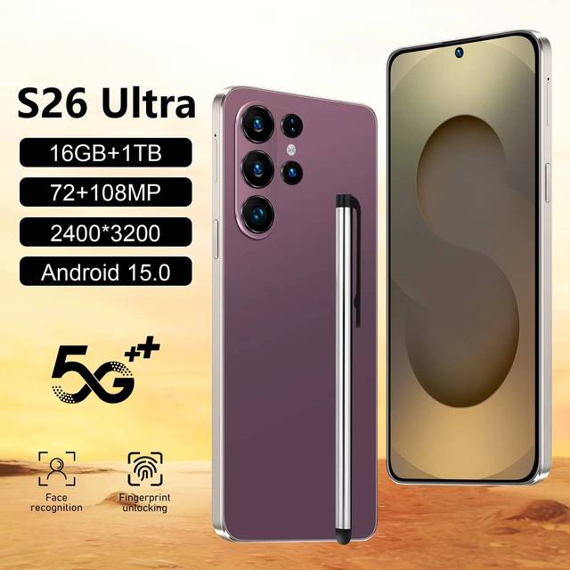 Newest Original S26 Ultra Core Smartphone 7.3 Inch HD 16GB+1TB Dual SIM Android Unlocked Switching Between 4G and 5G