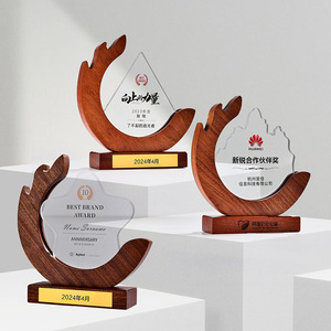 Solid Wood And Crystal <b>Trophy</b> Laser <b>Engraved</b> Customizable For Awards Ceremonies Business Gifts - Product Image 1