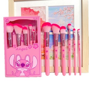 Ensemble de 6 pinceaux de <span class=keywords><strong>maquillage</strong></span> Kawaii <span class=keywords><strong>Stitch</strong></span> Angel rose, poils doux aux couleurs vibrantes, kit de pinceaux cosmétiques pour filles - Product Image 1