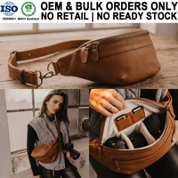 Sac de ceinture pour appareil photo en cuir marron OEM du fabricant, sac à bandoulière multifonctionnel pour appareil photo reflex numérique avec emplacements pour cartes mémoire et insert amovible