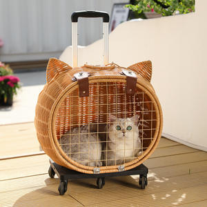 CE Certificate Fashion Solid Wicker <strong>Cat</strong> Carrier With Button Closure And Wheel - Product Image 2