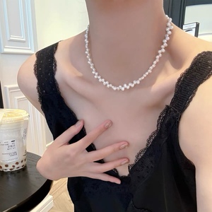 Exquisite 925 <b>Silver</b> Secret Garden Petals <b>Necklace</b> for Women Versatile Natural Pearl Collarbone <b>Chain</b> for Commuting & Style - Product Image 4