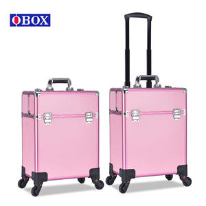 Valise à maquillage Obox avec poignée télescopique, roulettes pivotantes, verrouillage, couleur unie, métal, boîte à outils professionnelle pour le rangement à domicile - Product Image 2