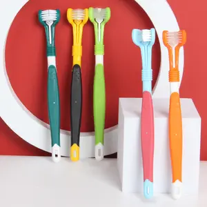 Nouveau nettoyage des dents pour animaux de compagnie brosse à dents multicolore 3 têtes brosse à dents pour chiens de compagnie