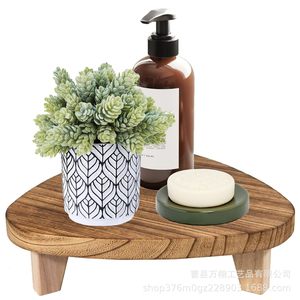 Wooden <b>Riser</b> Base Round Freestanding Bathroom Soap Tray <b>Desktop</b> Toiletries Shelf Rustic Wood Grain Color Durable - Product Image 2