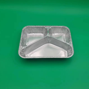 3 <strong>Compartment</strong> <strong>Aluminum</strong> <strong>Foil</strong> Plates Custom Restaurant Food Container Disposable Aluminium <strong>Foil</strong> Takeaway Lunch <strong>Trays</strong> with Lid - Product Image 1