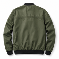 Blouson Bomber d'Hiver Vert Olive pour Homme avec Col Brodé, Fermeture Éclair, Style Aviateur Décontracté, Poches Utilitaires, Manches Longues, Streetwear