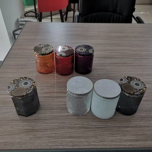 Factory stock, embossed <b>glass</b> candle <b>jars</b>, <b>glass</b> <b>jars</b>, iron LIDS - Product Image 6