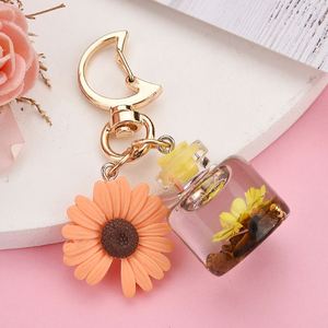 Personalized Small Chrysanthemum Moon <b>Key</b> <b>Chain</b> with Oil and Quicksand Artificial Flower Wish Bottle Bag Pendant Car <b>Key</b> Ring - Product Image 2