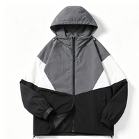Veste coupe-vent à capuche patchwork trois tons pour homme, légère, zippée, décontractée, style urbain et sportif